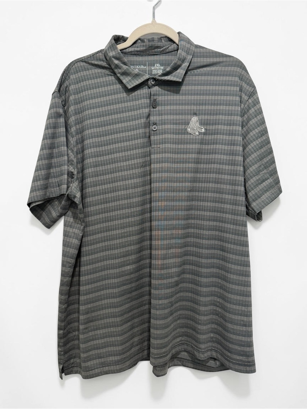 Antigua Boston Red Sox Polo Shirt Men’s 2XL Gray Striped Golf Performance